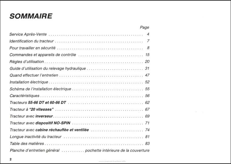 Page 1 du sommaire - Notice d'entretien tracteurs Fiat 55-66 60-66
