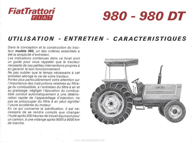 Page 2 du manuel d'atelier - Notice d'entretien tracteur Someca Fiat 980