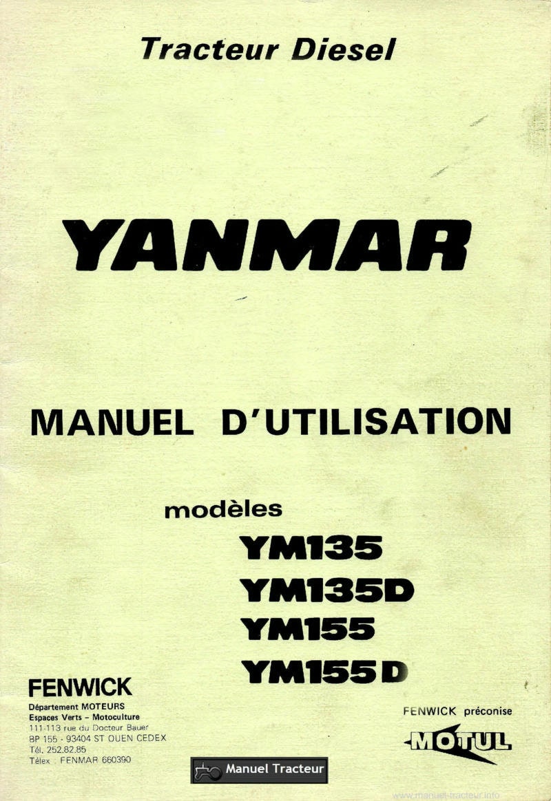 Première page du Manuel utilisation tracteurs Yanmar YM135 YM155 Diesel