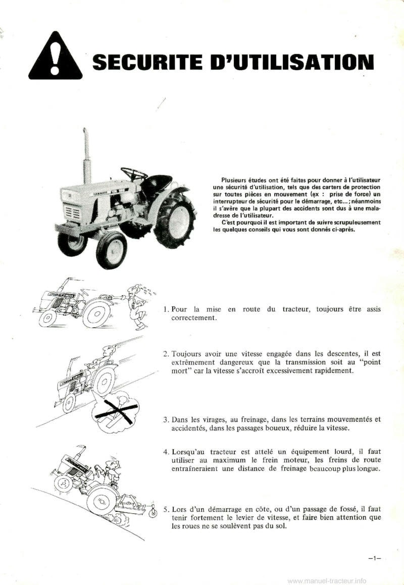 Deuxième page du Manuel utilisation tracteurs Yanmar YM135 YM155 Diesel