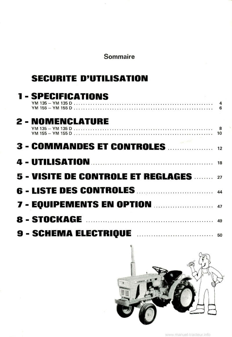 Troisième page du Manuel utilisation tracteurs Yanmar YM135 YM155 Diesel