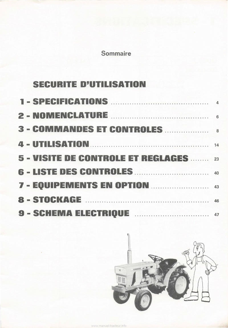 Première page de la revue technique - Manuel utilisation tracteur Yanmar YM240