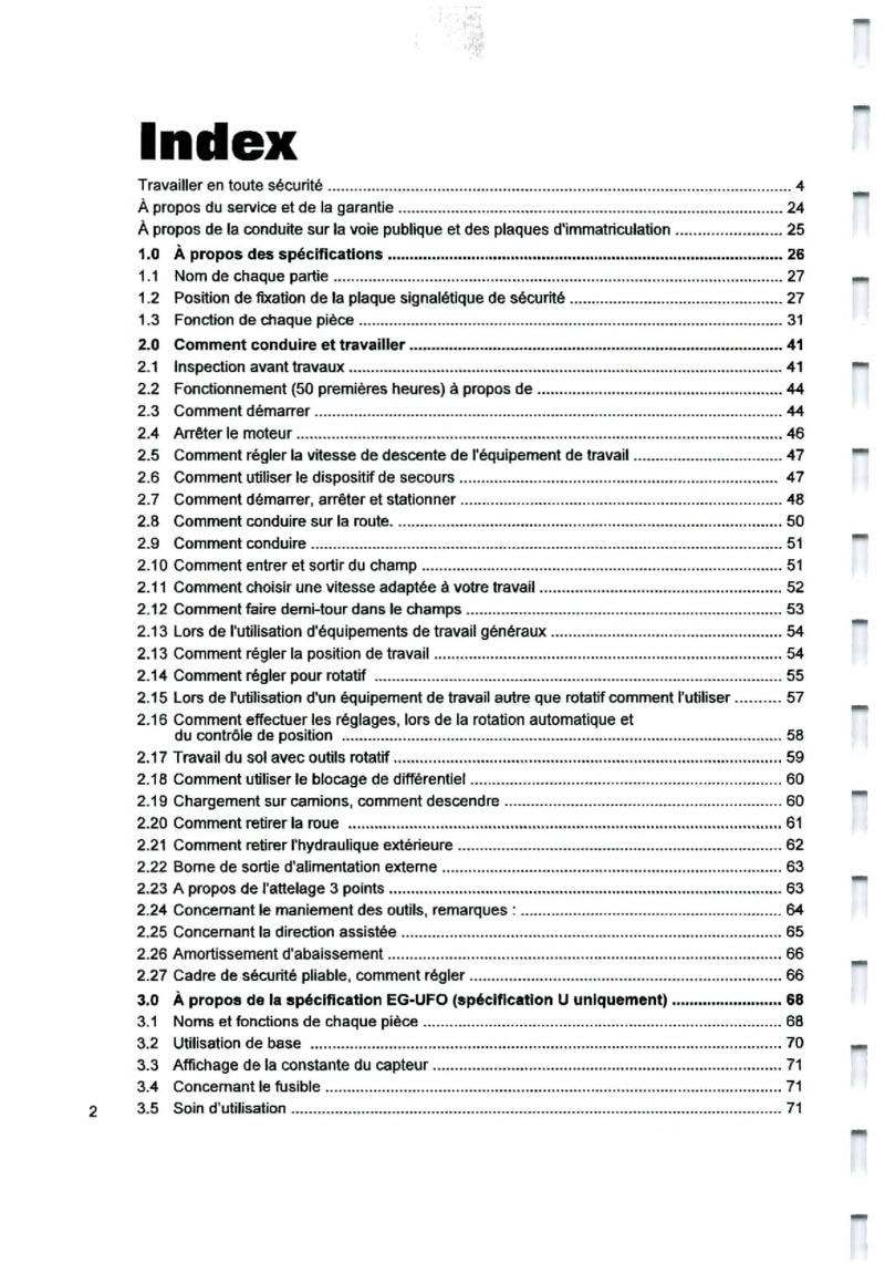 Troisième page du Mode d'emploi tracteurs YANMAR Forte F-190 F-210 F-230 F-250