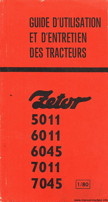 Première page du Guide d'utilisation et d'entretien des tracteurs Zetor 5011 6011 6045 7011 7045