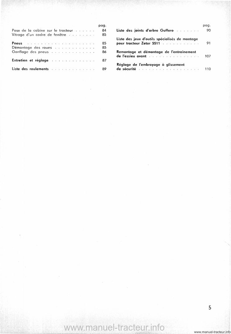 Sixième page du Guide réparation ZETOR 5511