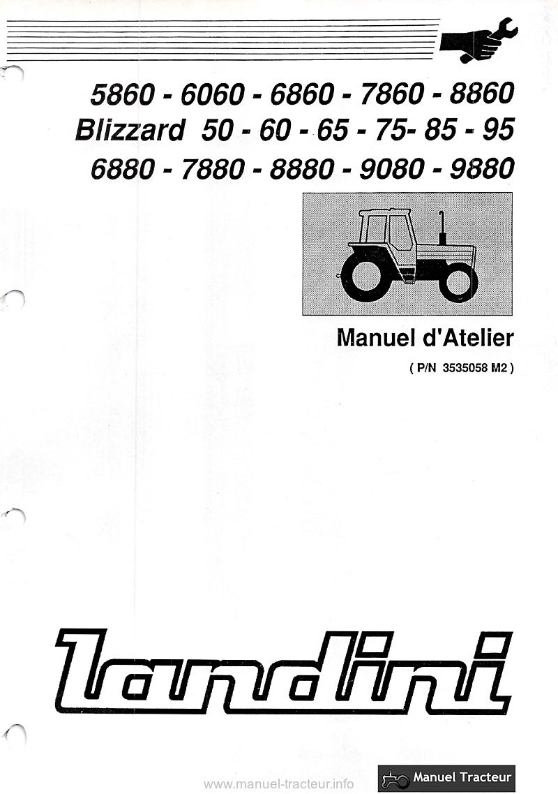 Première page du Manuel Atelier tracteur LANDINI Blizzard 50 60 65 75 85 95 et 9080