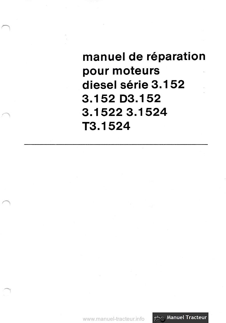 Première page du Manuel de réparation Moteurs Perkins 3.152 D3.152 3.1522 3.1524 T3.1524