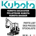 Liste des pièces détachées mini pelleteuse Kubota KX36-2