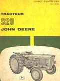 livret entretien tracteur John Deere JD 920