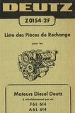 Catalogue de pièces de rechange moteurs Diesel Deutz F6L 614 - AL 614