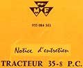 Livret d'entretien tracteur MF 35-8 P.C.
