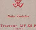 Notice entretien Tracteur MF 821P