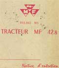 massey ferguson tracteur 42.8  notice d'entretien