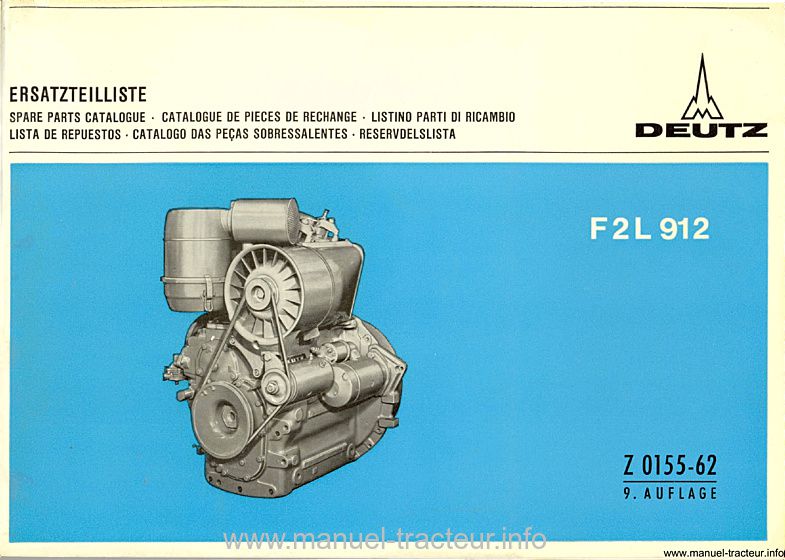 Première page du Catalogue pièces rechange moteurs DEUTZ F2L912