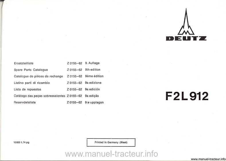 Deuxième page du Catalogue pièces rechange moteurs DEUTZ F2L912