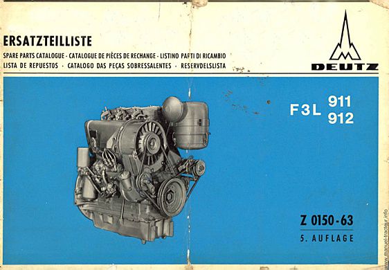 Première page du Catalogue pièces rechange moteurs DEUTZ F3L 911-912