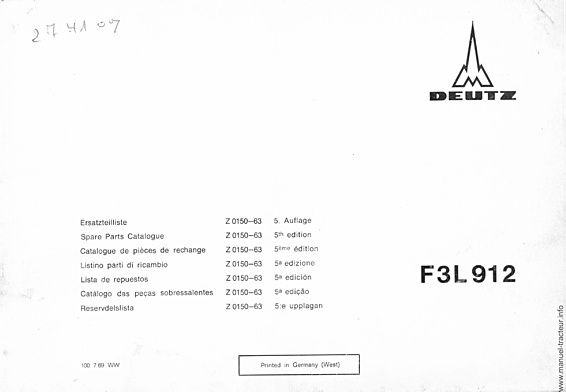Deuxième page du Catalogue pièces rechange moteurs DEUTZ F3L 911-912