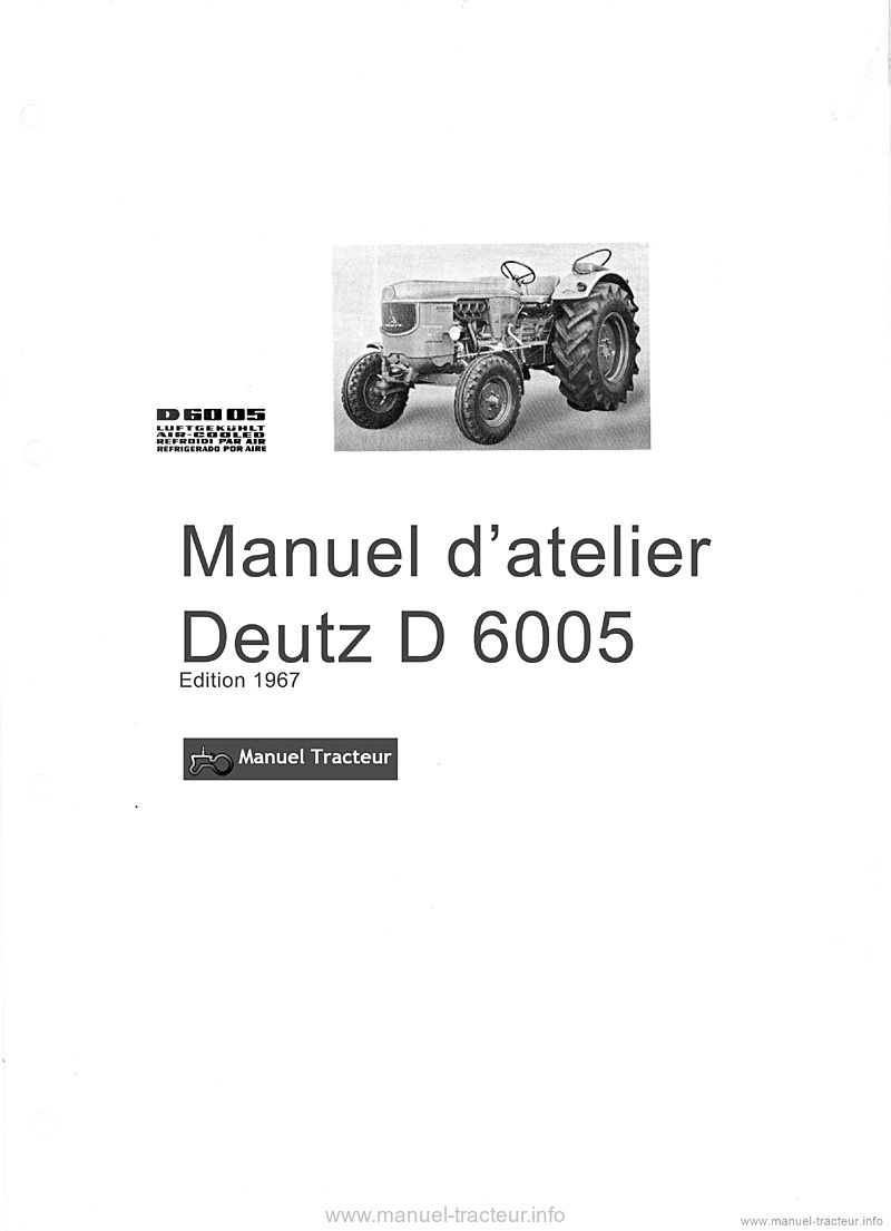Première page du Manuel atelier DEUTZ D 6005