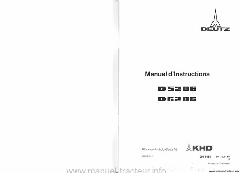 Deuxième page du Manuel Instruction DEUTZ D 5206 6206