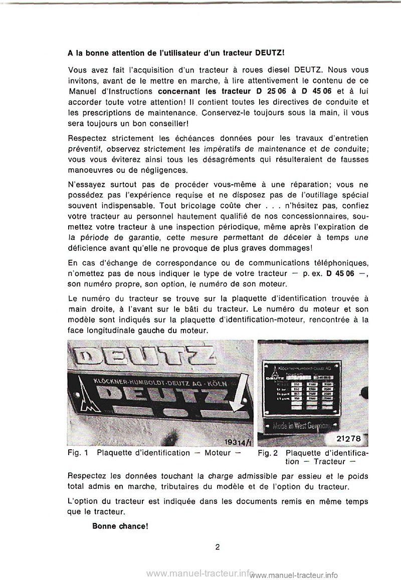 Troisième page du Manuel instructions Deutz D2506