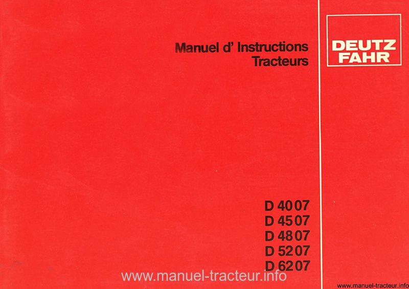 Première page du Manuel Instruction DEUTZ 4007 4507 4807 5207 6207