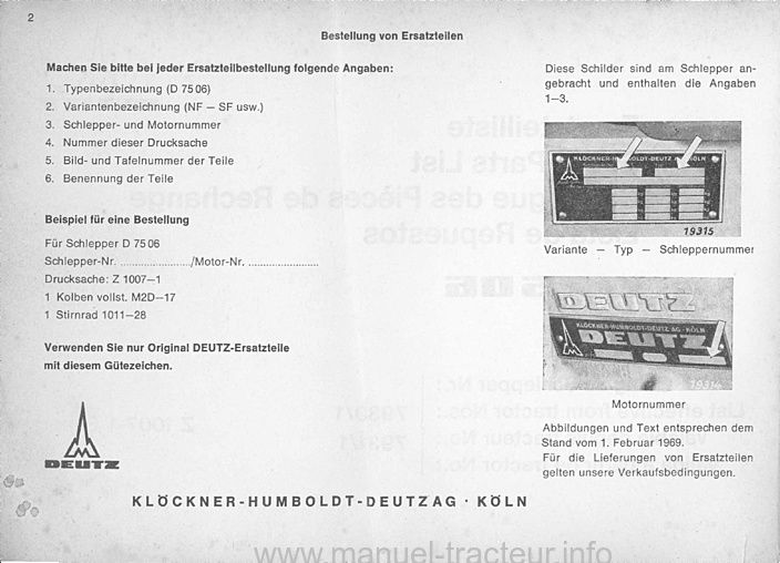 Troisième page du Catalogue pièces rechange DEUTZ D 7506