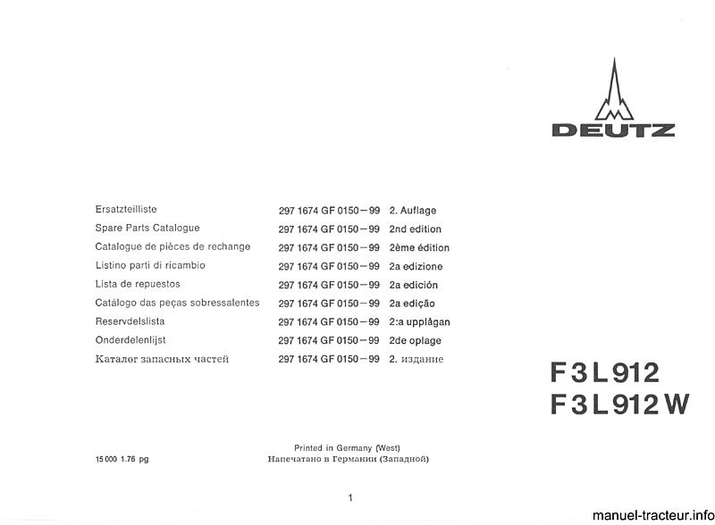 Deuxième page du Catalogue pièces rechange moteurs DEUTZ F3L 912 W