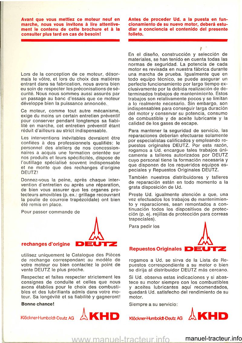Deuxième page du Manuel entretien moteurs DEUTZ F3-6L 912 912 W