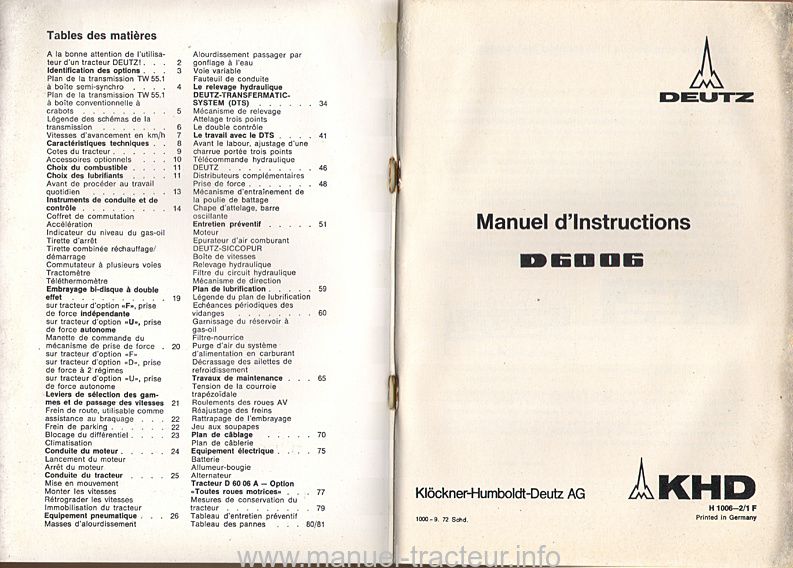 Deuxième page du Manuel Instruction DEUTZ D 6006