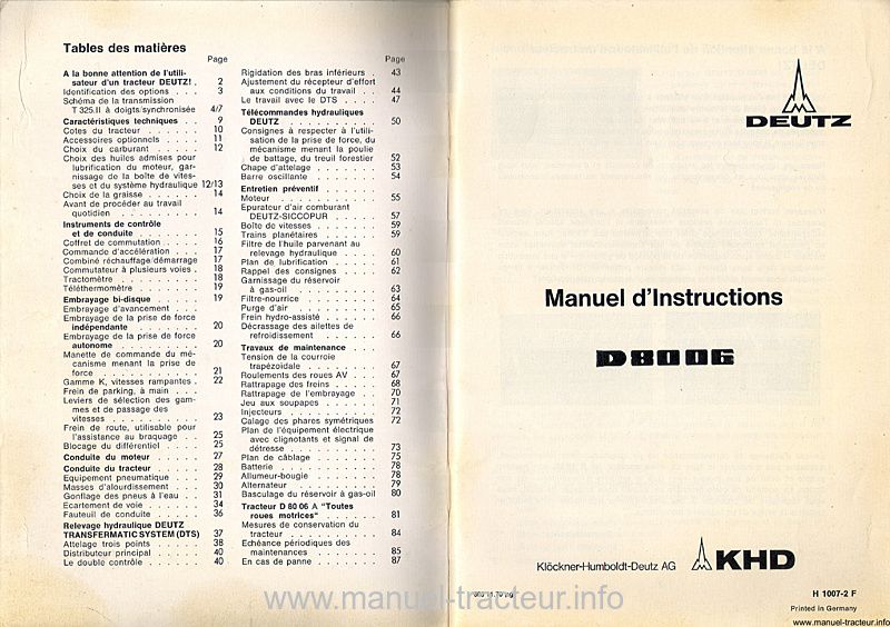 Deuxième page du Manuel Instruction DEUTZ D 8006