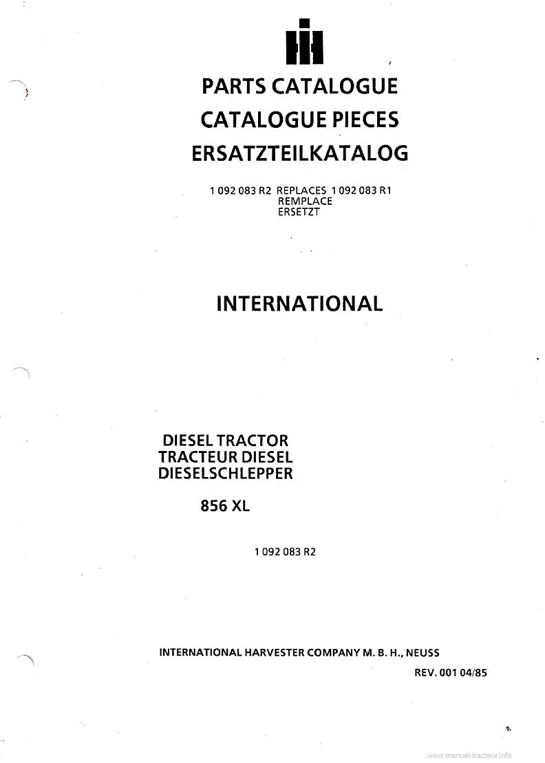 Première page du Catalogue pièces détachées IH CASE 856XL