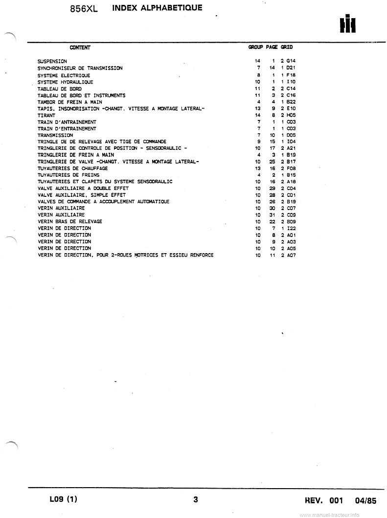 Cinquième page du Catalogue pièces détachées IH CASE 856XL