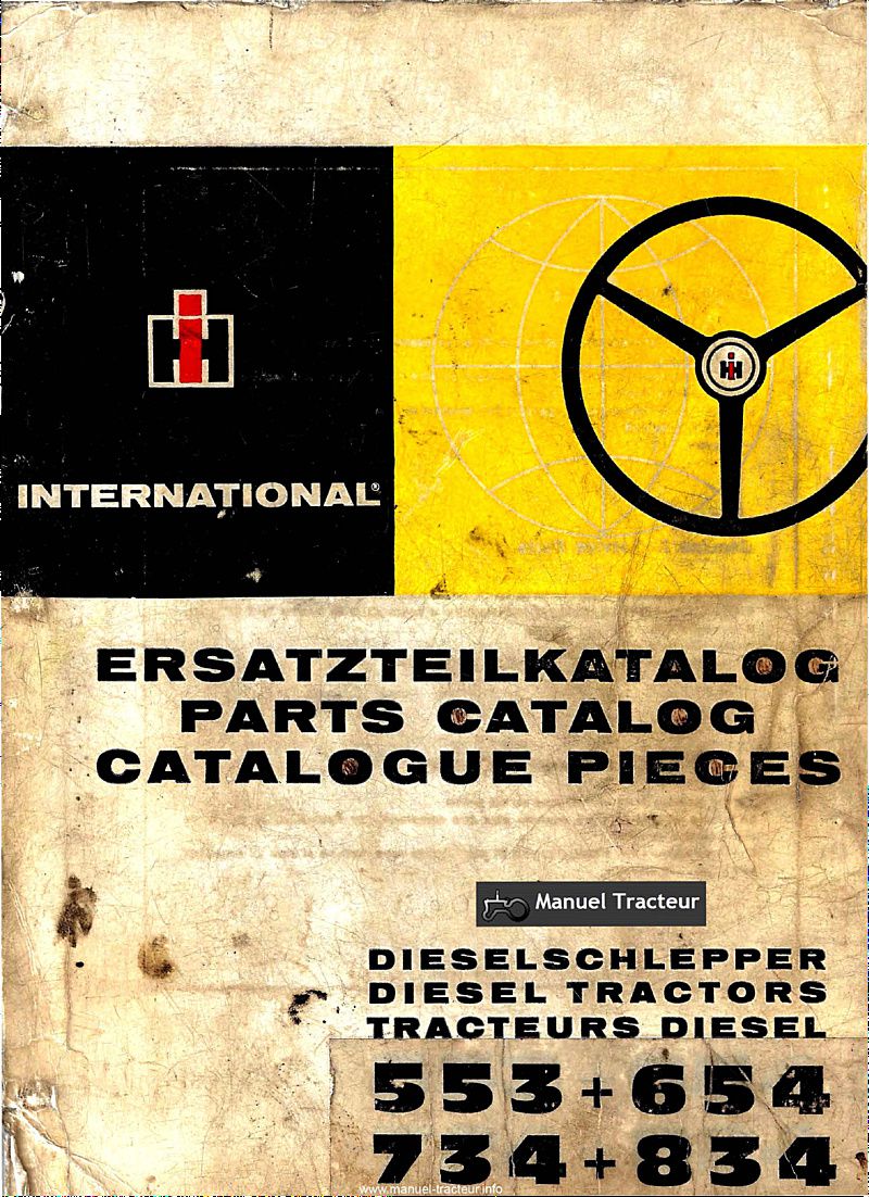 Première page du Catalogue de pièces détachées tracteur International IH 553 654 734 834