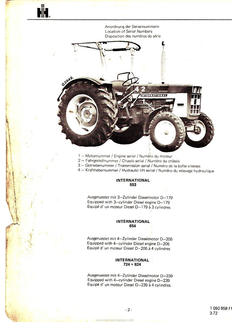 Deuxième page du Catalogue de pièces détachées tracteur International IH 553 654 734 834