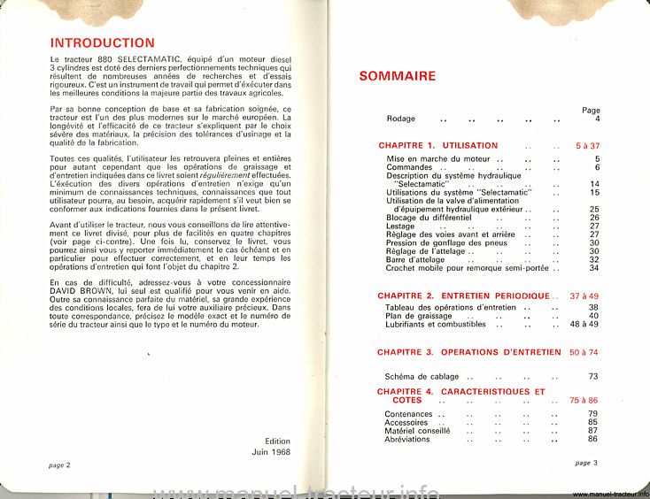 Troisième page du Livret d'instructions tracteurs David Brown 880 Implematic et Implematic Drive