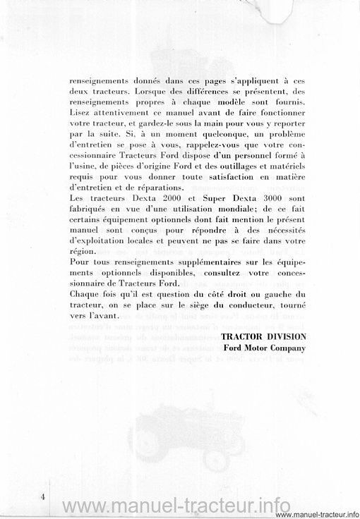 Sixième page du Manuel entretien FORD Dexta 2000 Super Dexta 3000