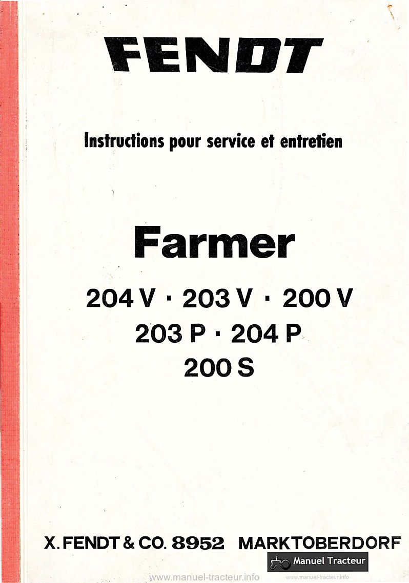 Première page du Livret instructions Fendt Farmer 204V 203V 200V 203P 204P 200S