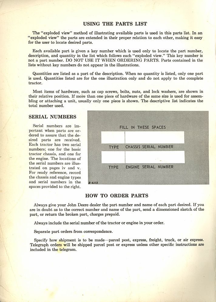 Deuxième page du Parts catalog JOHN DEERE 4020
