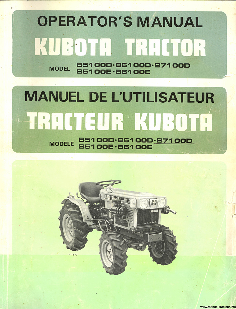Première page du Manuel utilisateur KUBOTA Modèle B5100D-E B6100D-E B7100D