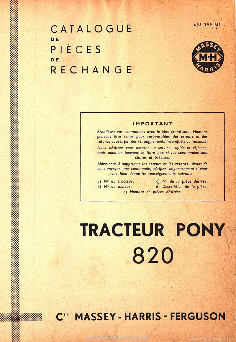 Deuxième page du Catalogue pièces de rechange pour tracteur PONY 820