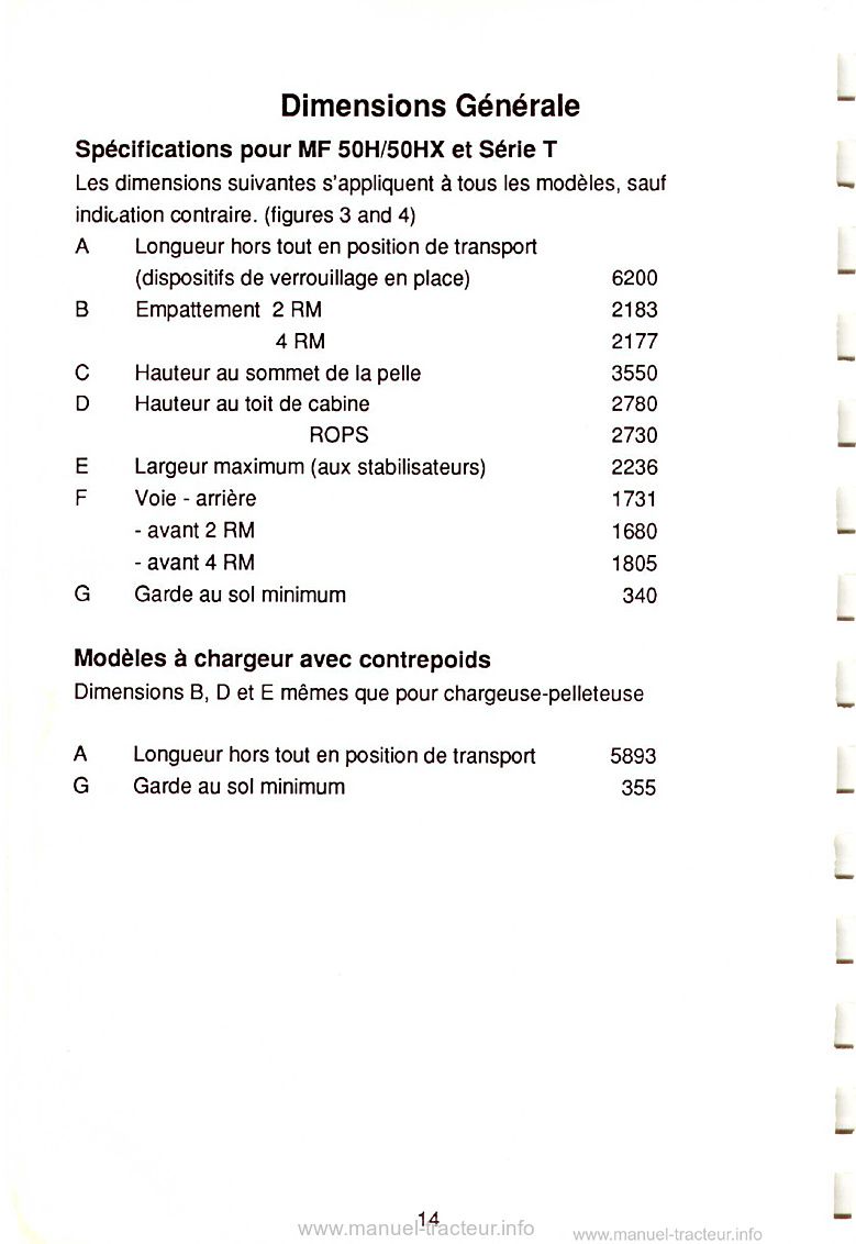 Troisième page du Livret d'utilisation et d'entretien chargeuse pelleteuse MF50H MF50HX MF60HX Turbo