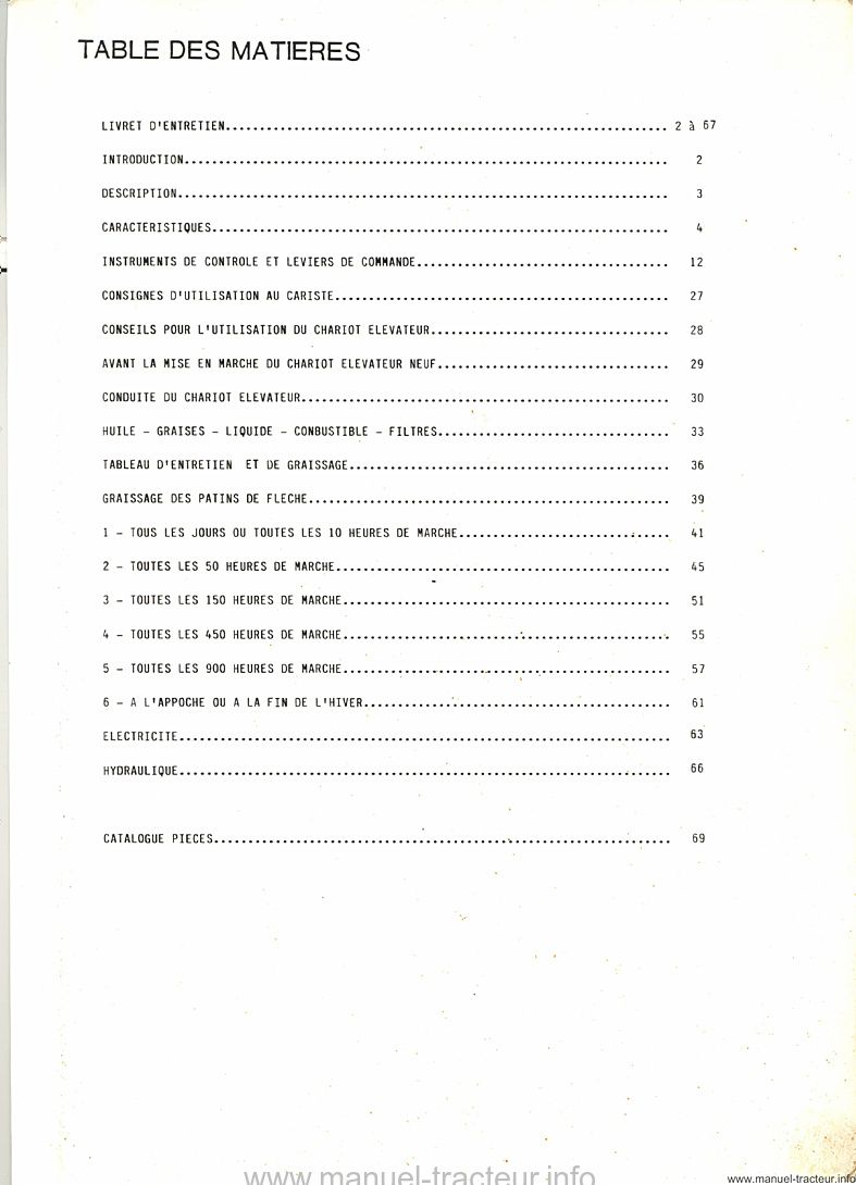 Quatrième page du Livret entretien catalogue pièces détachées MANISCOPIC MANITOU