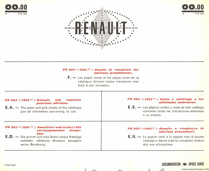Deuxième page du Catalogue pièces détachées RENAULT type R. 7050 7052