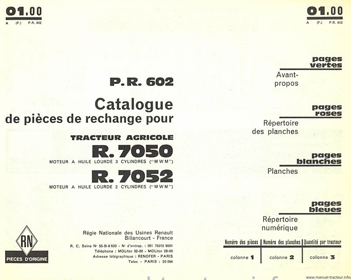 Cinquième page du Catalogue pièces détachées RENAULT type R. 7050 7052