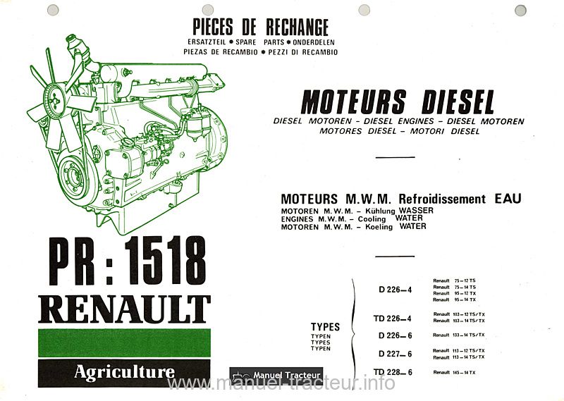 Première page du Catalogue pièces Renault moteur MWM D226 D227 D228