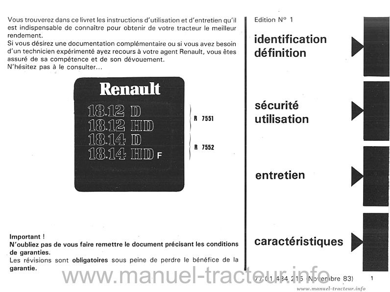 Deuxième page du Livret entretien utilisation RENAULT 18-12 18-14 D
