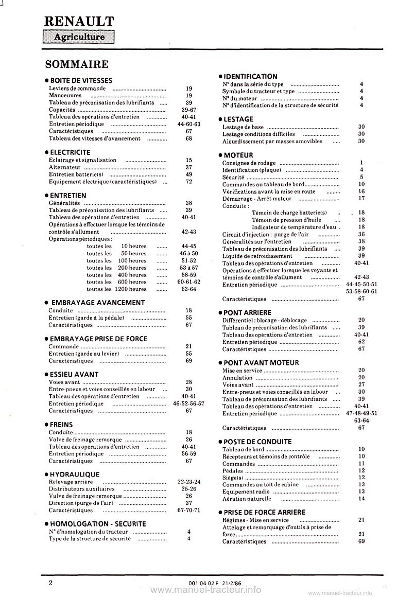 Deuxième page du Guide instructions Renault 70-12SP 70-14SP