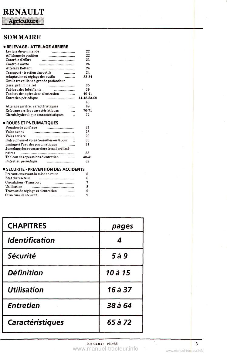 Troisième page du Guide instructions Renault 70-12SP 70-14SP