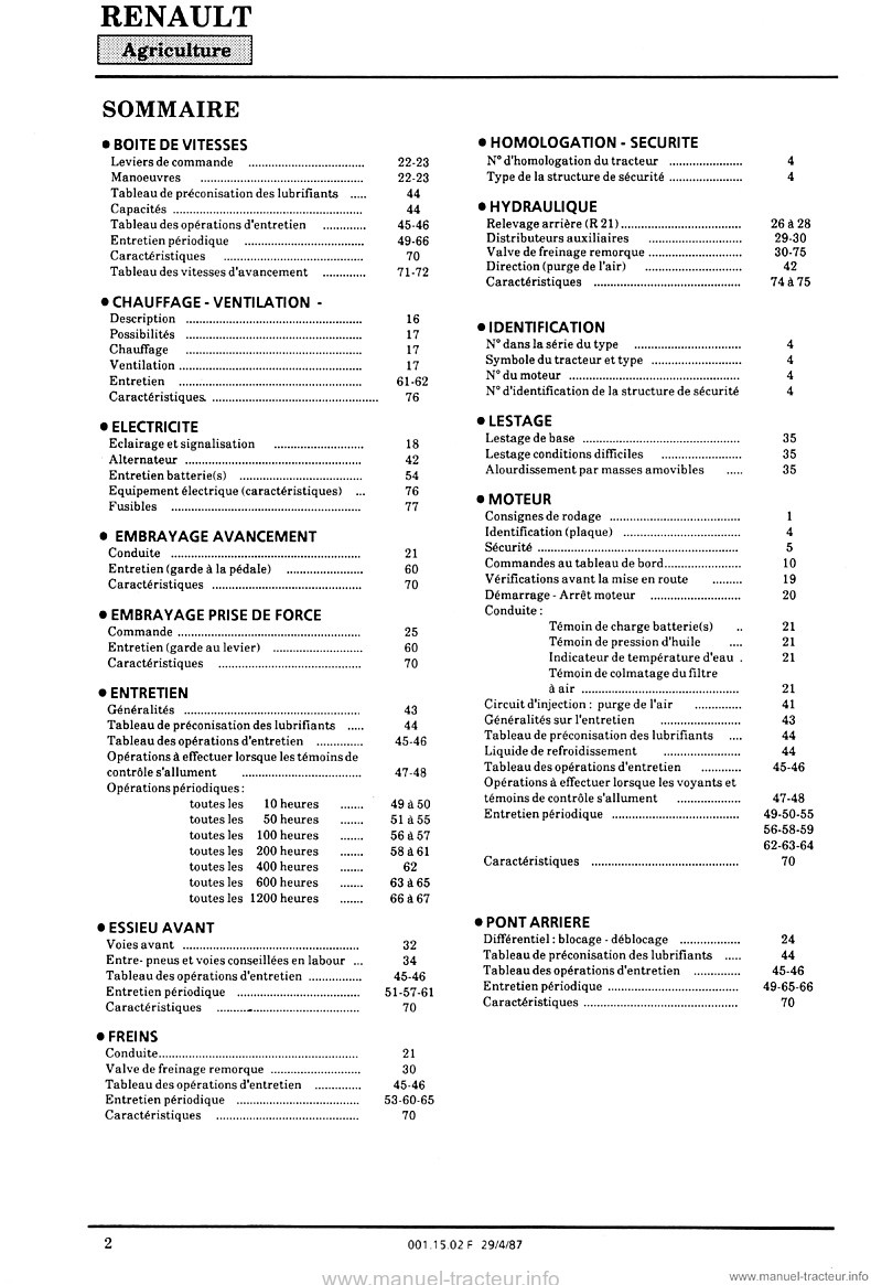 Deuxième page du Guide instruction Renault 77-12 77-14 TS