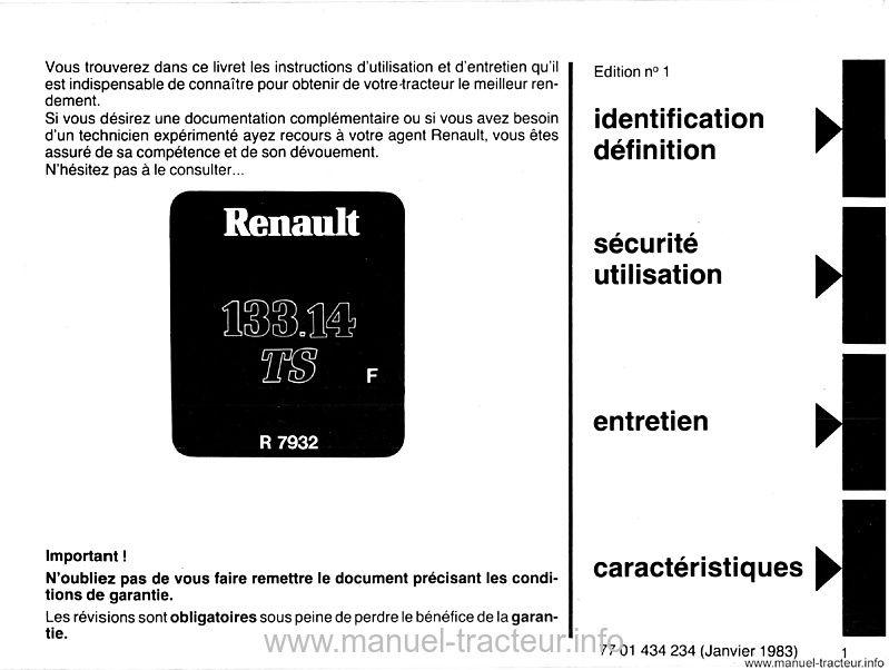 Deuxième page du Livret entretien Renault 133.14 TS